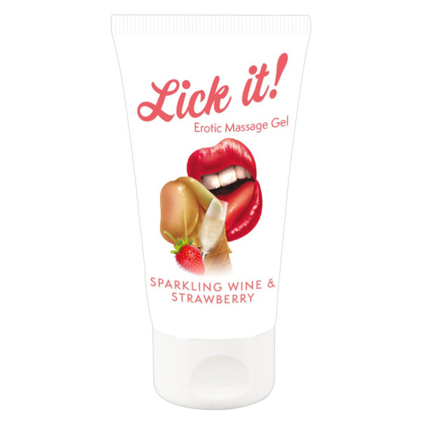 Lubrifiant et gel de massage végétalien comestible goût fraise/vin pétillant 50ml 